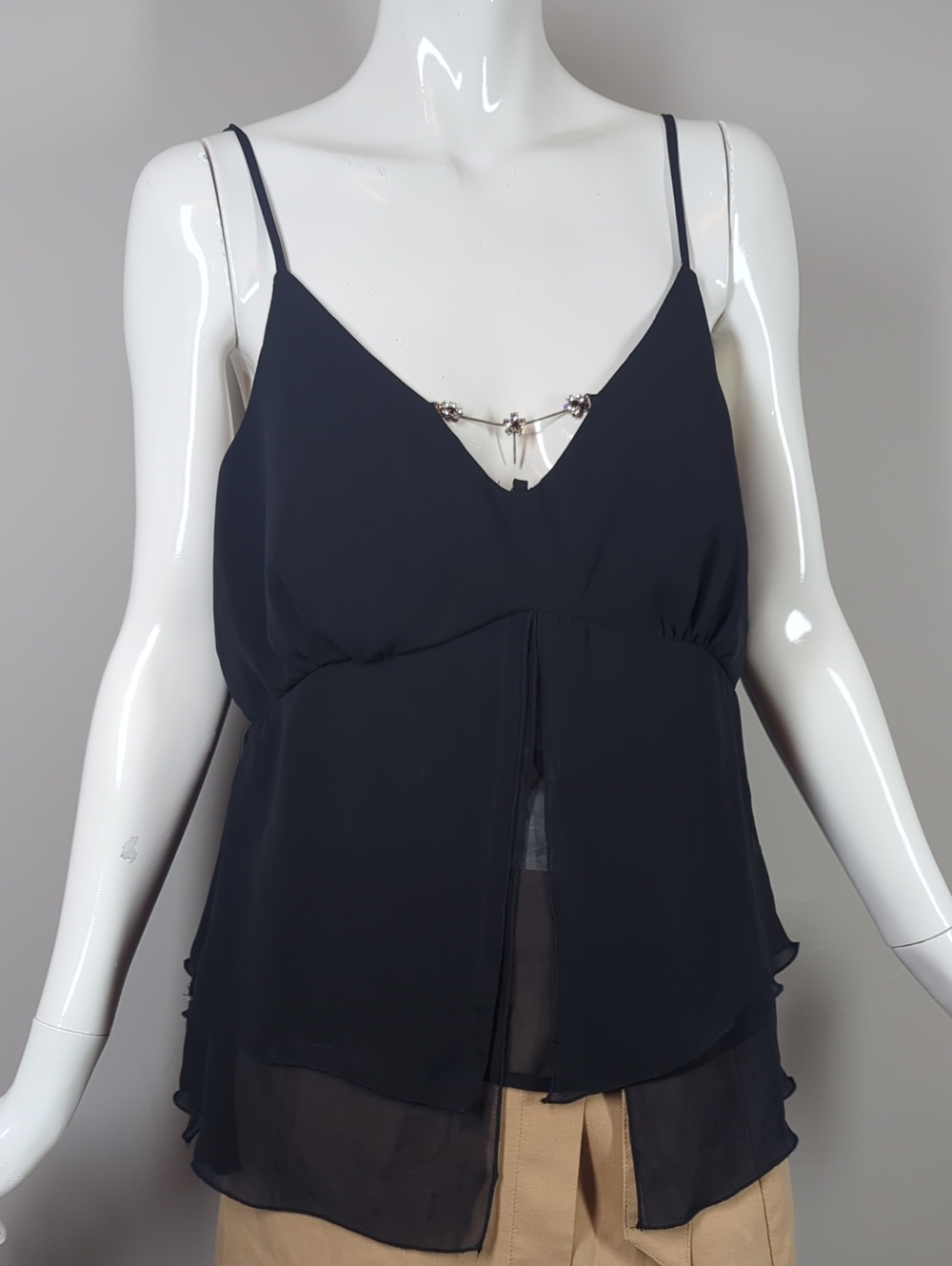 Vintage 90s Chiffon Spaghetti Strap Tank Top - Black Rhinestone 12